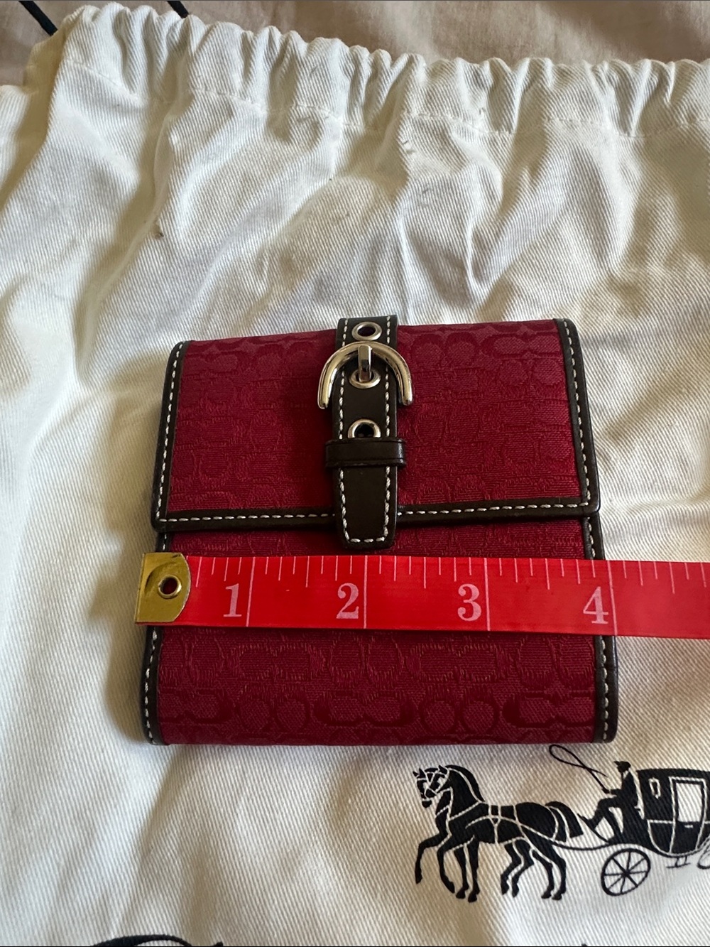 Coach Red Signature Canvas Shoulder Bag with Dark Brown Leather Trim - Picture 4 of 11